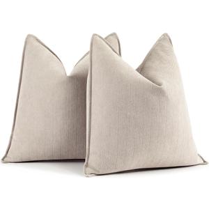 ZWJD Beige Pillow Covers 20x20 Set of 2 Chenille Throw Pillow Covers with Elegant Design Soft and Luxurious Decorative Throw Pillows for Couch, Bed, and Home Decor