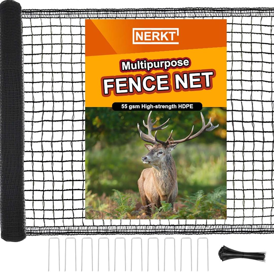Plastic Mesh Fence 55gsm Thicker Heavy Duty Deer Fence - 4x75ft Black Plastic Fencing Roll Temporary Garden Fence Netting for Yard Protection from Deer Dog Chicken Critter Barrier, Reinforced Edges