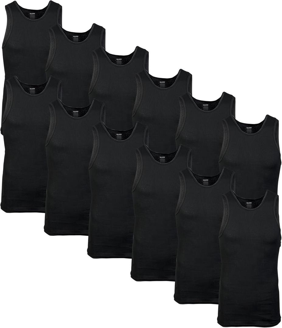Gildan Men's A-Shirt Tanks, Multipack, Style G1104, Black (12-Pack), X-Large