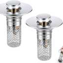Bathroom Sink Drain Strainer, Pop-up Sink Stopper Hair Catcher with Removable 304 Stainless Steel Strainer Basket Hair Catcher, Bathroom Sink Strainer for Bathroom Sink Stopper Replacement, 2 PCS