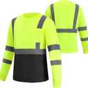 Hi Vis Reflective Long Sleeve Safety Work T Shirt Moisture Wicking DryBlend for Railway Workers Fast Dry Comfortable (Yellow, M)