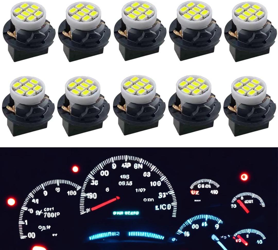 T10 194 168 LED Dash Instrument Light Bulbs White with Twist Lock Socket, Extremely Bright T10 Instrument Panel Gauge Cluster Dashboard Lights Bulbs 12V 8-SMD LED Chipset, 10Pcs/Set