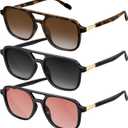 Retro Aviator Sunglasses for Women Men:Polarized Trendy Vintage 70s Rectangle Womens Shades Sun Glasses UV Protection 3 Pack