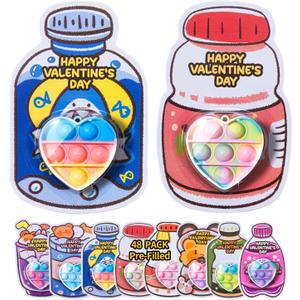 MEADIN Valentines Day Gifts for Kids - 48 Pack Prefilled Heart Pop Fidget Valentines Cards for Kids Classroom - Valentine Exchange Cards for Boys Girls School Class Gifts Party Favors