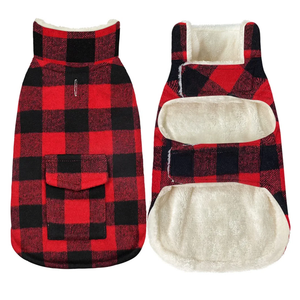 Malier Winter Coat for Dogs - Classic Plaid Fleece Cold Weather Jacket With Pocket, Windproof Warm Vest Clothes for Small Medium Large Dogs (Red, Medium)