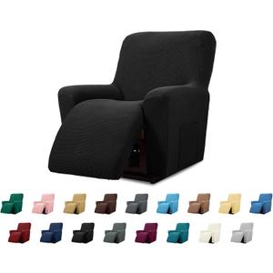 Cupuamon Recliner Chair Covers,Lazy Boy Recliner Covers Stretch Reclining Covers 1 Piece Furniture Protector with Elastic Bottom for Dog,Kids-Black
