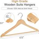TOPIA HANGER Wooden Hangers 30 Pack, Natural Wood Clothes Hangers, Durable Coat Hanger with 360-Degree Rotatable Hook, Non-Slip Pants Bar and Shoulder Notches for Camisole Tops-CT34N30