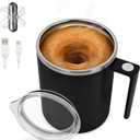 Self Stirring Coffee Mug with Magnetic Mixing, 304 Stainless Steel, Transparent Resin Lid, Automatic Mixing for Coffee, Milk, Hot Chocolate, Home, Office, Travel(Black) (12 OZ)