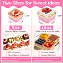 NPLUX 50 Pcs Mini Cake Pans with Lids and Spoons Aluminum Foil Mini Square Baking Cups with Lids Disposable Ramekins Cake Pans Dessert Cups for Wedding Mothers Day Gifts Party Favors(Pink,5oz)