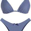 seamoly Women's Bikini Sets Tie Back Bowknot Two Piece Swimsuits Triangle Thong Bathing Suit Gingham Floral Cherry Printing (Medium)