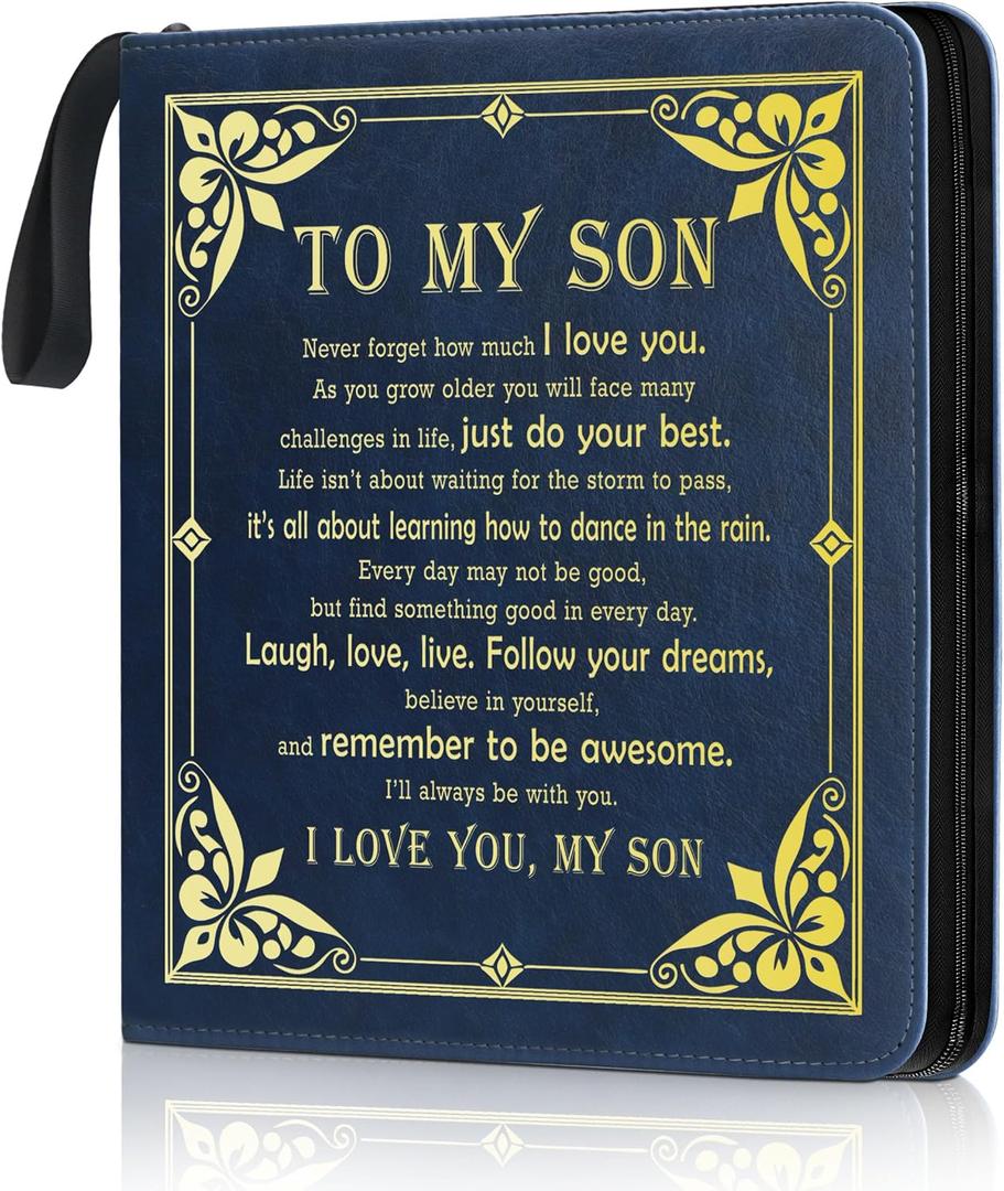 Son Leather Photo Album 4x6 100 Photos, Memory DIY Scrapbook with 25 Sheets and 20 Blank Kraft Sheets, Children's Growth Album Book for Son Kids Birthday Gift Graduation Gift ﻿