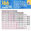 American Mahjong Tile Set with Blue Printed Carrying Bag, 166 Premium Tiles, 4 All-in-One Color Racks/Pushers, Mah Jongg Sets, Mahjong Game Set for Travel, Christmas, Birthday Gifts