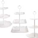 Tosnail 3 Pack 3 Tiers White Plastic Cupcake Stand Dessert Stand Tiered Serving Trays - Round, Square, Flower