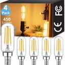 Vinaco T25 Light Bulb, 4 Pack Dimmable T6 E12 LED Bulb Clear Glass CRI85+, 450LM 2700K Warm White 4W, Equivalent 40W, E12 Base, No Flicker T6 Candelabra Bulb for Chandeliers, Ceiling Fan, Pendant