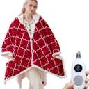 Westinghouse Heated Throw Blanket Wearable Shawl, Electric Wrap Poncho Blanket Hoodie with 6 Heating Levels & 2-10 Hours Time Settings, Winter Gifts for Mom Girlfriend Grandma, 50x60 Inch, Red (60*50" Heated Hoodie Blanket, Christmas Red&ivory)