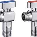 SUBMARINE Angle Stop Valve, Brass Material, 1/2'' Inlet and Outlet Caliber, 1/4 Turn Shut Off Valve, With 3/8'' Adapter, for Hot and Cold Water2 Pack (Blue & Red)