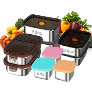YUANYE 9 Pack 50/34/27/6oz Stainless Steel Food Storage Containers Sets, Leak-Proof Airtight Lunch Box with Lids, Small Snack Containers Oven/Dishwsher/Freezer Safe for Meal Prep, School, Work, Picnic, Medium