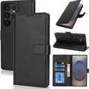 for Samsung Galaxy S25 Ultra Case Wallet with Card Holder,Galaxy S25 Ultra Wallet Case for Men Women,PU Leather Magnetic Clasp Stand Flip Phone Case Cover-Black