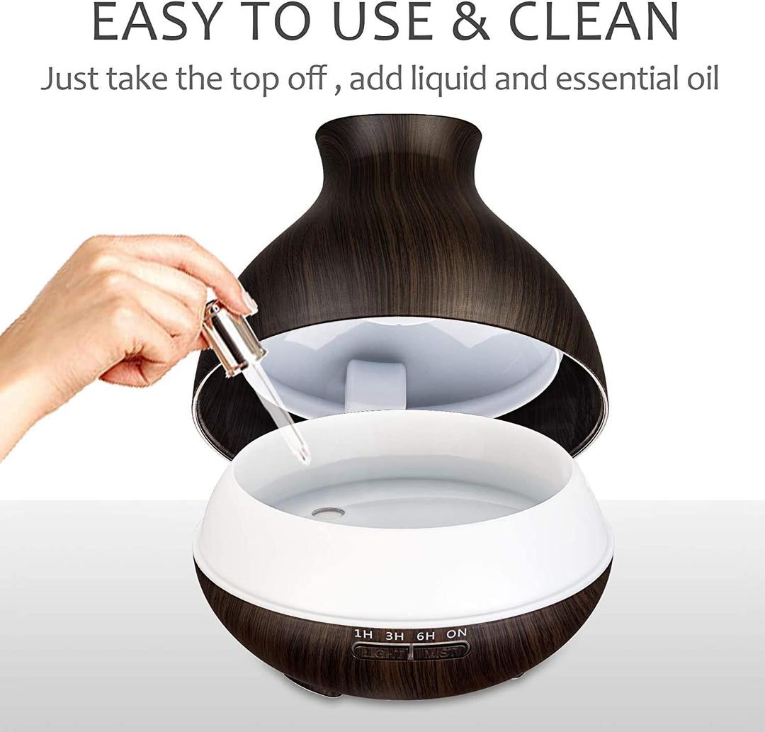 BZseed Aromatherapy Essential Oil Diffuser, 550ml Ultrasonic Fragrant Oil Large Room Humidifier, Diffusers for Home with Timer and Waterless Auto-Off, 7 Color LED Lights,Cool Mist Humidifiers (Dark Brown)