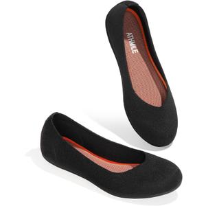 ATHMILE Women's Flat Ballet Shoes Knit Flat Shoes for Women Round Toe Slip on Women Flats for Dressy Casual Office Work Wedding Comfort Soft (Black, 9)