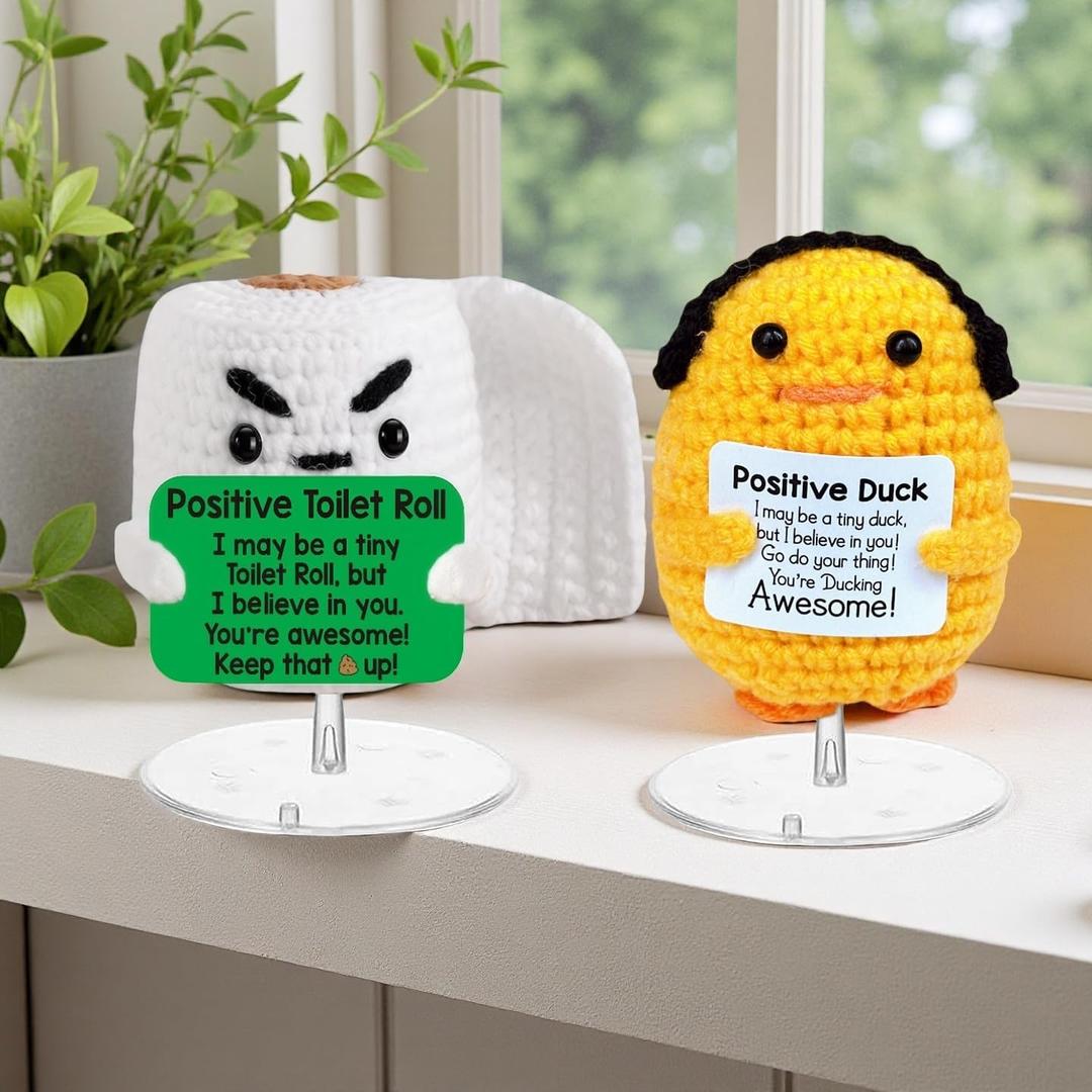 Inspirational Birthday Gifts for Women - Handmade Positive Emotional Uplifting Support Small Funny Cute Crochet Duck Paper Towel Pickle for Her Him Men Friends Coworkers Colleges Graduation