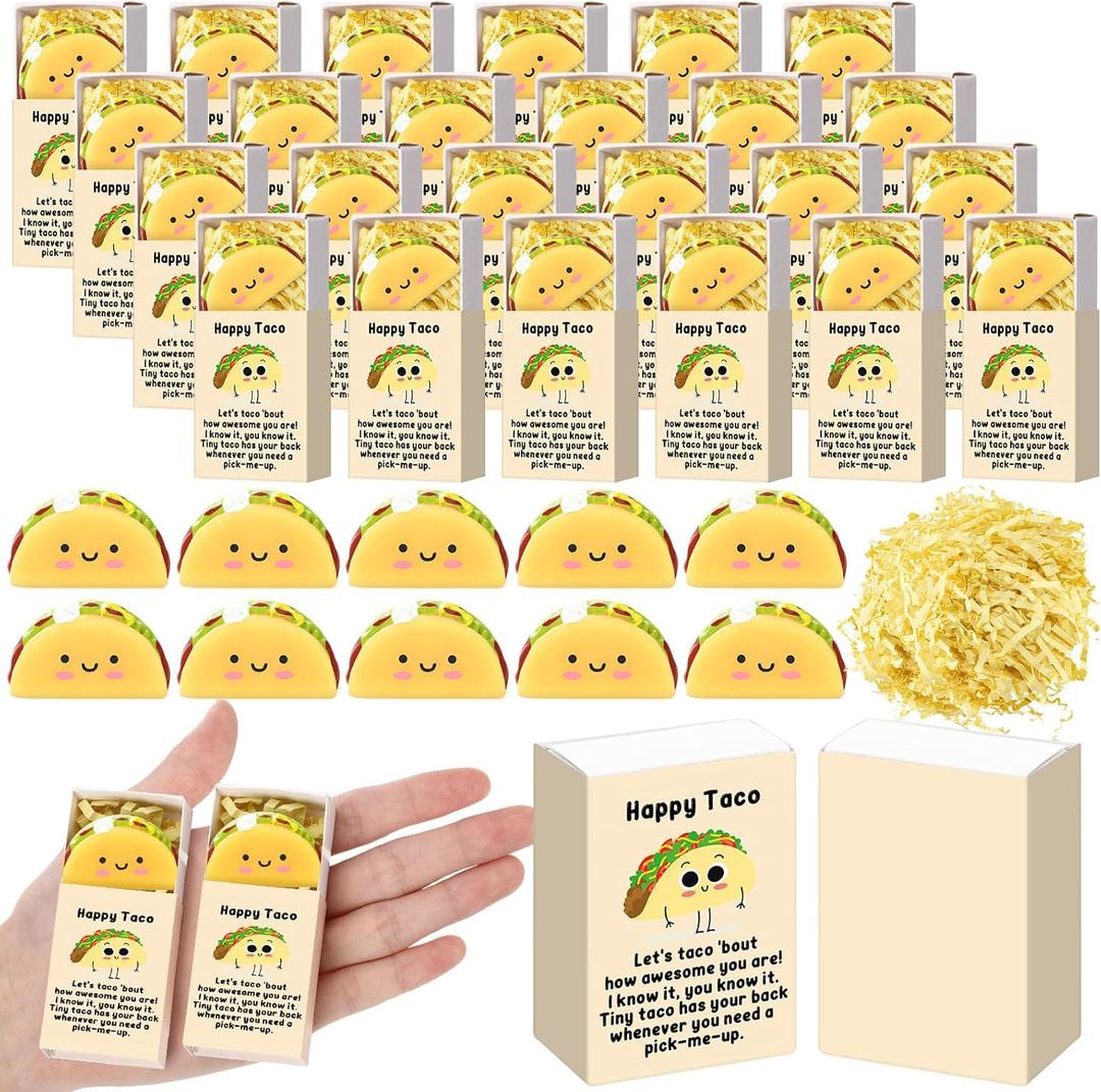 Wettarn 100 Sets Taco Positive Gifts Cute Stress Balls with Support Boxes Mexican Party Favors for Cinco De Mayo Fiesta Gifts Employee Coworker Friends Office Desk Decor