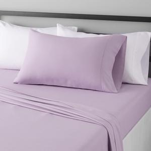 Amazon Basics Lightweight Super Soft Easy Care Wrinkle Free Microfiber 3 Piece Bed Sheet Set with 14-Inch Deep Pockets, Twin, Frosted Lavender, Solid, Kids, Men & Women Bedding, Frosted Lavender 