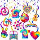 15Pcs Tie dye Birthday Party Decoration Tie Dye Happy Birthday Hanging Swirls for Peace and Love Party Tie Dye Hippie Groovy Carnival Party Supplies
