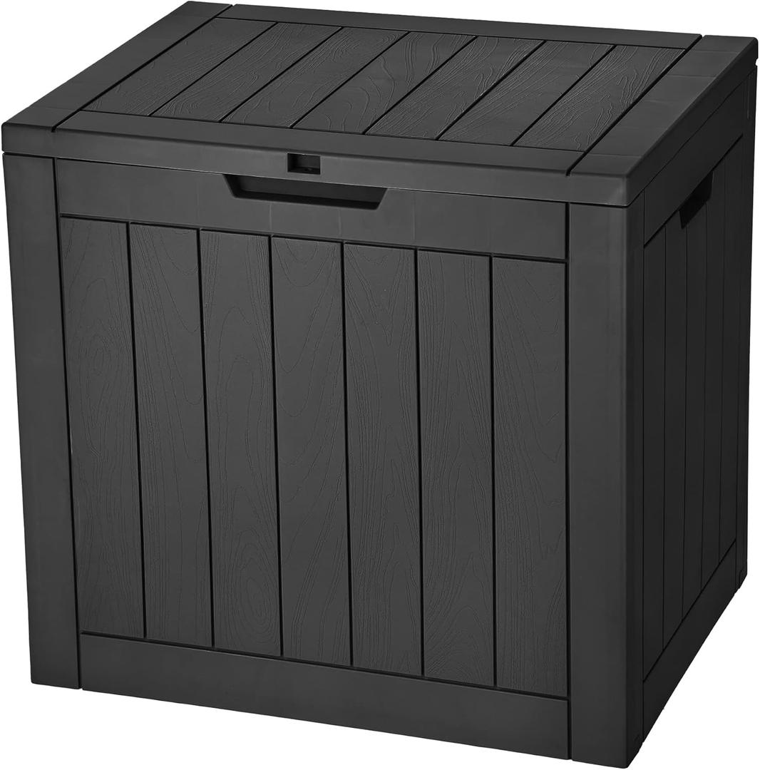 YITAHOME 30 Gallon Deck Box Outdoor Storage Box, Waterproof Resin Package Delivery and Storage Box with Lockable Lid for Patio Furniture Cushions, Pool Accessories, Garden Tools, Black (30 Gallon, Black)