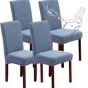 Genina Waterproof Chair Covers for Dining Room, Stretch Jacquard Dining Chair Slipcovers Removable Washable Chair Protector for Kitchen, Hotel, Restaurant (Leaves-Light Blue, 4 PCS)