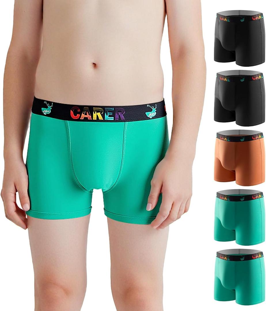Carer Washable Incontinence Underwear for Children with Front Absorbent 100ML Cotton Reusable Boys Incontinence Underwear Breathable Kids Absorbent Leak Proof Briefs for Boy Age 4-18, 5 Pack, X-Large (2 Black/Orange/2 Green)