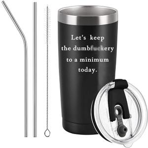 Let's Keep The Dumb f To a Minimum Travel Mug Funny Tumbler White Elephant Christmas Gifts for Men Women Boss Coworkers 20 Oz Insulated Stainless Steel Travel Tumbler Black