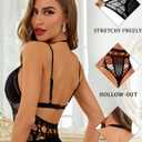 RSLOVE Lingerie for Women Sexy Lace Bodysuit Fishnet Teddy One Piece Deep V Mesh Babydoll (Black)