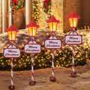 Christmas Pathway Lights Outdoor - 4 Pack Flickering Flame Solar Candy Stake Lights Waterproof Solar Landscape Lights for Christmas Garden, Patio, Yard Driveway Decoration(Red)