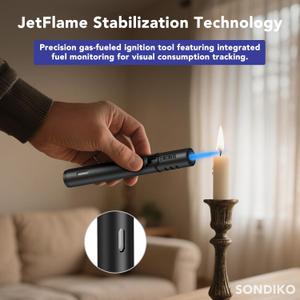 Sondiko Torch Lighters, Refillable Butane Lighter with Adjustable Jet Flame, Metal Shell, Transparent Fuel Window, Butane Nozzle Adapter Kit for Candle, BBQ, Fireworks, BUTANE NOT INCLUDED