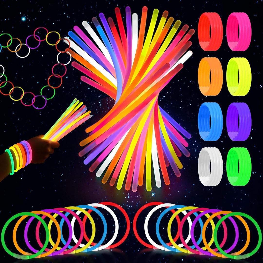 3 otters 100PCS Glow Sticks, 8 Inch Glow in the Dark Light up Party Favors Pool Camping Campfire Music Festival Party Supplies for Kids Adults Birthday Decorations