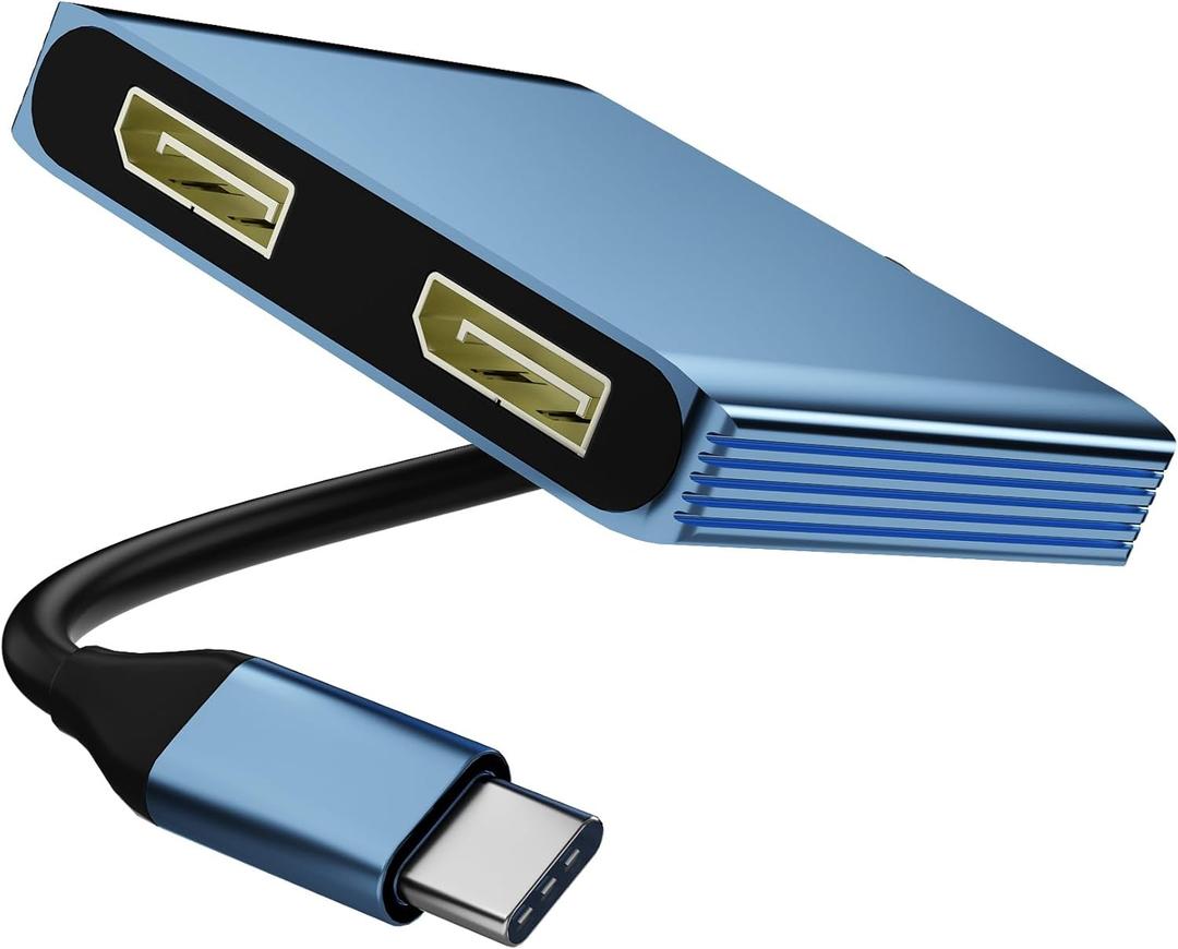 DisplayPort Splitter for Dual Monitors, 4K@60Hz USB C to Dual DisplayPort Splitter Adapter for Extended Display with 2 Displayports/USB3.0/100W PD Fast Charging, Compatible with MacBook/HP/Dell/Lenovo