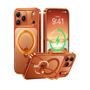 CASEKOO Cosmic Orange Glossy for iPhone 17 Pro Max Case [360 Spin Magnetic Stand][Fit for MagSafe][17FT Military Protection] Slim Hand-Polished Frame Titanium Alloy Sturdy Stand 6.9", Cosmic Orange