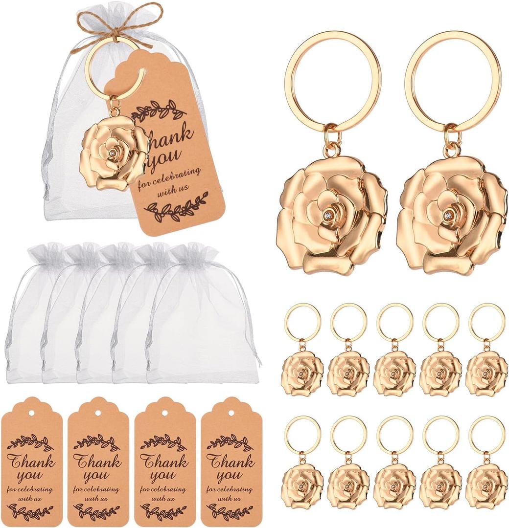 24 Rose Flower Key Chains,Flower Key Chains and Keyrings for Wedding Party Favors,Creative Valentine's Day Gifts, Decorations or Bridal Shower Keepsakes Party Favors,Roses Keychain Bulk