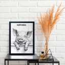 Orvannaatr Minimalist Bathroom Wall Decor, Happy Pig Wall Art in Picture Frames, Hilarious, Fun Bathroom Animal Art, Black and White Canvas Prints can be Hung Directly - Frame, 8 "x 10