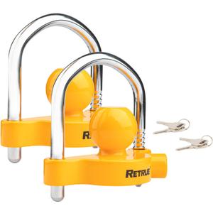 RETRUE Universal Coupler Lock Trailer Locks Ball Hitch Trailer Hitch Lock Adjustable Security Heavy-Duty Steel Fits 1-7/8 Inch, 2 Inch, 2-5/16 Inch Couplers (Pack of 2) (Yellow)