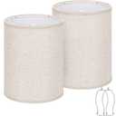 Tall Drum Lamp Shades Set of 2, 10"Top x10" Bottom x 13"High, Beige Lampshade for Table Lamp Floor Lamp, Replacement Lampshades Natural Linen Handcrafted, Spider, Harp Holders Included, Easy Assembly