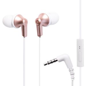 Panasonic ErgoFit Wired Earbuds With Microphone, 3.5mm Jack Headphones with Mic and Call Controller, Ergonomic Custom-Fit Earpieces (S/M/L), for Phones and Laptops - RP-TCM125-N (Rose Gold)