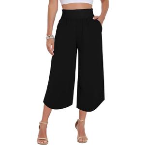 TARSE High Waist Capri Pants for Women Wide Leg Flowy Cropped Trousers Slim Fit Slit Hem Capris Casual Summer Crop M