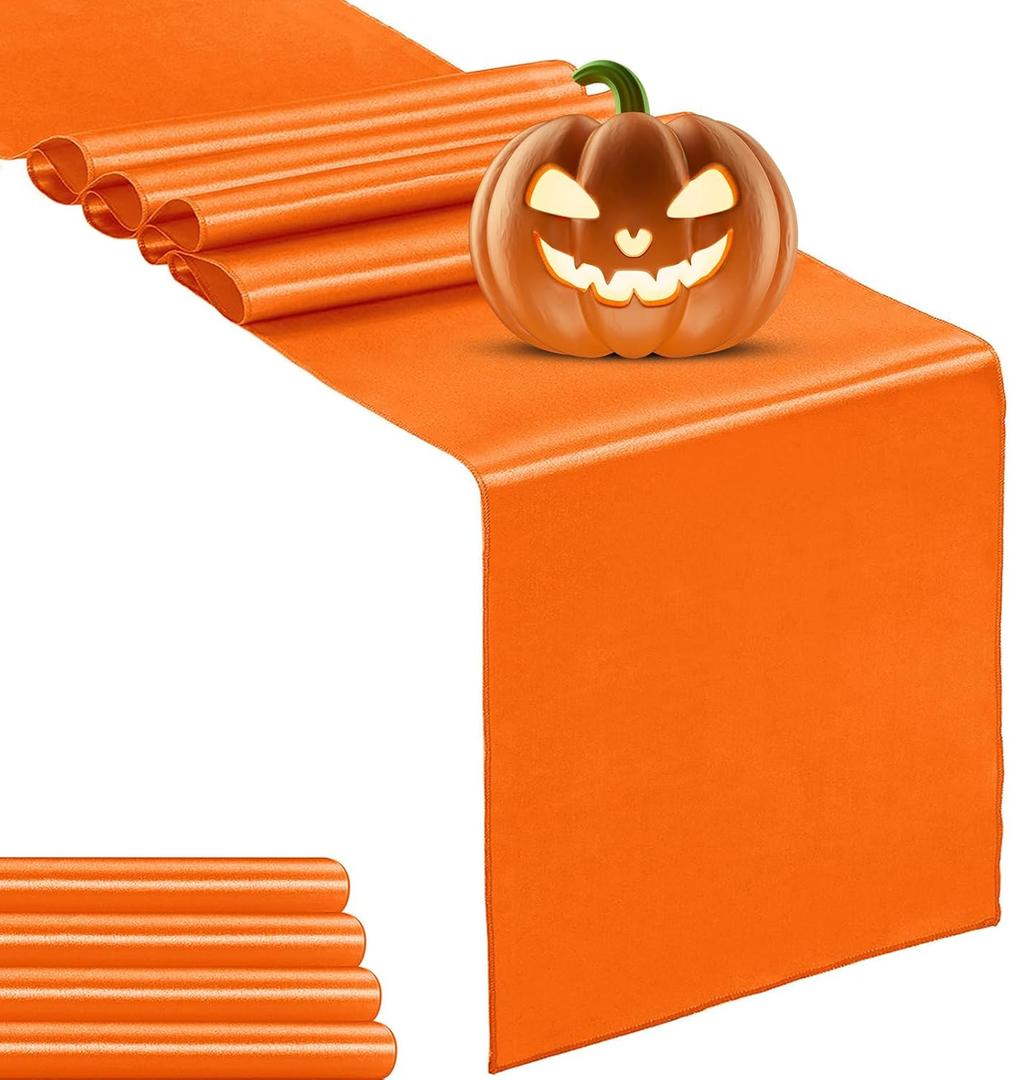 5-Pack Satin Table Runner Orange 12 x 108 inches Long, Table Runners for Wedding, Birthday Parties, Banquets Decorations5 Pack, 12x108 Inch, Orange
