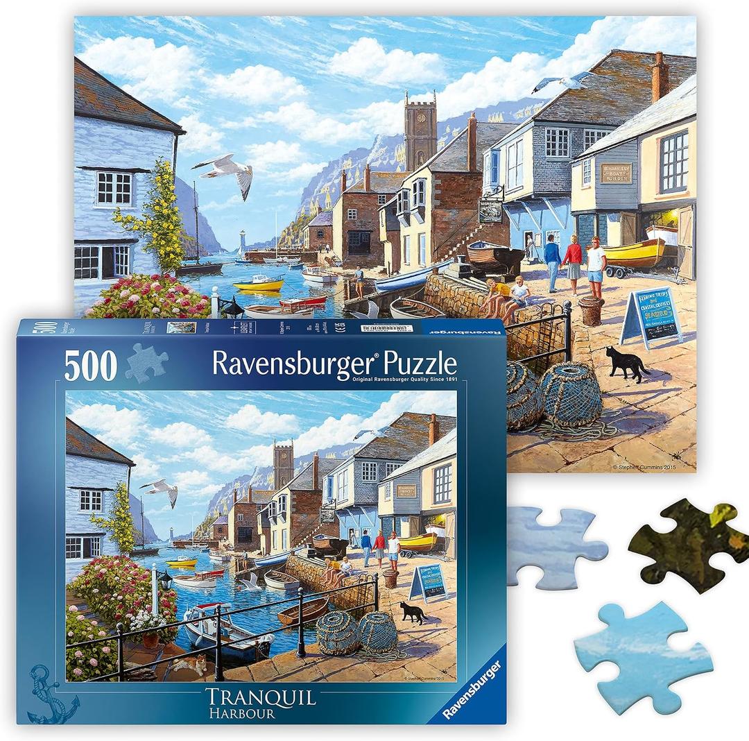 Ravensburger - Tranquil Harbour - 500 Piece Jigsaw Puzzle - Stunning, Vivid Imagery of a Summer Coastal Harbor - Inspiring Scene - Ideal Gift - Frameable Art - Screen-Free Fun - Puzzles for Adults