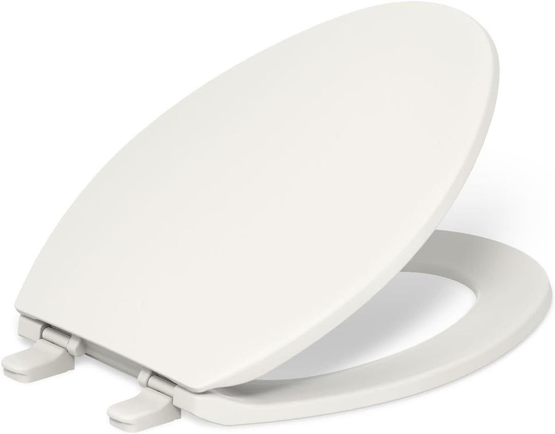 KOHLER K-4774-96 Brevia Elongated Toilet Seat with Quick-Release Hinges And Quick-Attach Hardware For Easy Clean, Biscuit