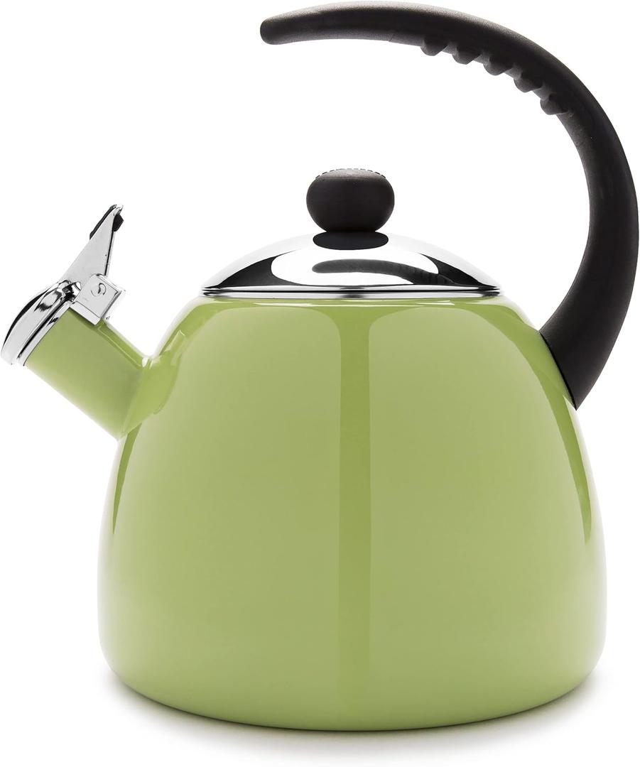 Farberware Dome Tea Kettle, Whistling Teapot, Porcelain Enamel on Carbon Steel, BPA-Free, Rust-Proof, Cool Handle, 3 qt, 12 Cup Capacity, Granny Apple