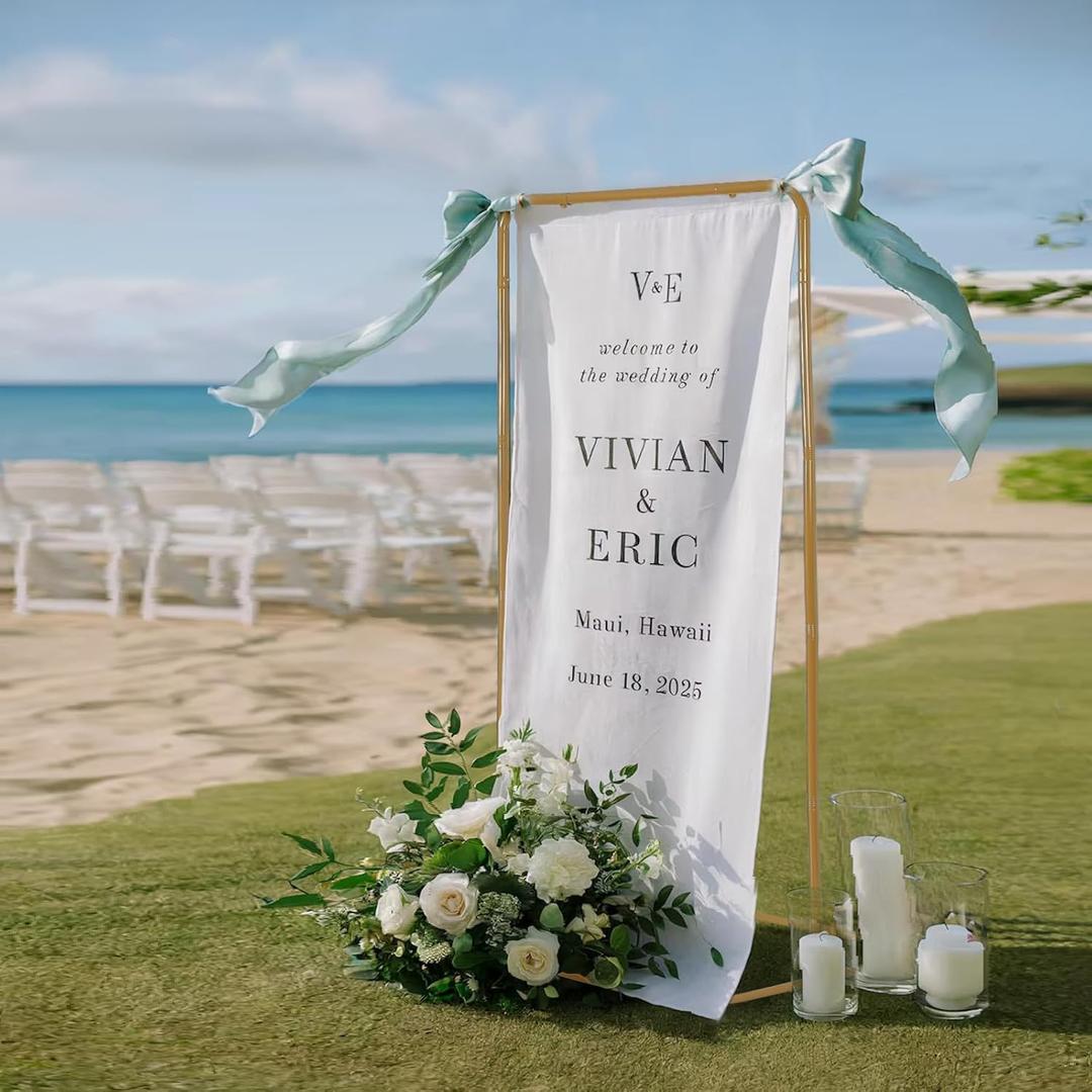 Sign holder, Adjustable Wedding Sign Holder, Welcome Sign Stand With Leather Sign Hanging Straps, 71”x31”x 20” Heavy Duty Ease Sign Stand for Wedding, Bridal Shower, Birthday Party, Baby Shower or Any Event (Gold, M)