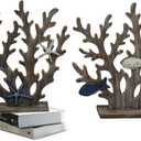 SAILINGSTORY Coral Decor Set of 2 Wooden Table Centerpieces, Coastal Nautical Beach Decor